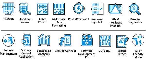 DS3600-ER Ultra-Rugged Scanner DNA Icons: All-touch Terminal Emulation, AppGallery, DataWedge, EMDK, Enterprise Browser, Enterprise Home Screen, StageNow, TekSpeech Pro, Workforce Connect PTT Express/PTT Pro