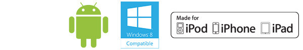 Ícones de compatibilidade da impressora móvel ZQ220 Plus: Android, Windows Compatible, Made for iPod, iPhone, iPad